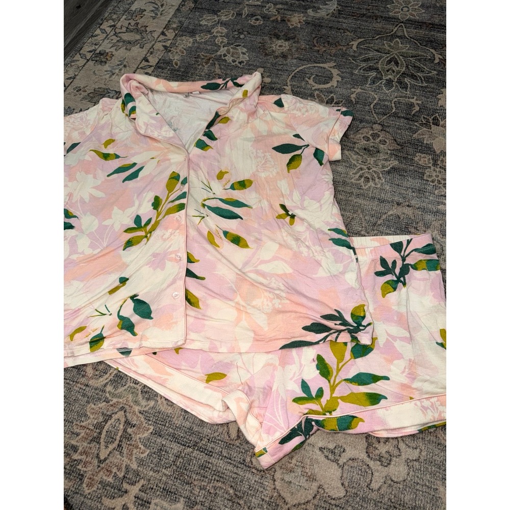 Nordstrom Pj Pajama Set Pink Floral Modal Shorts Short Sleeve